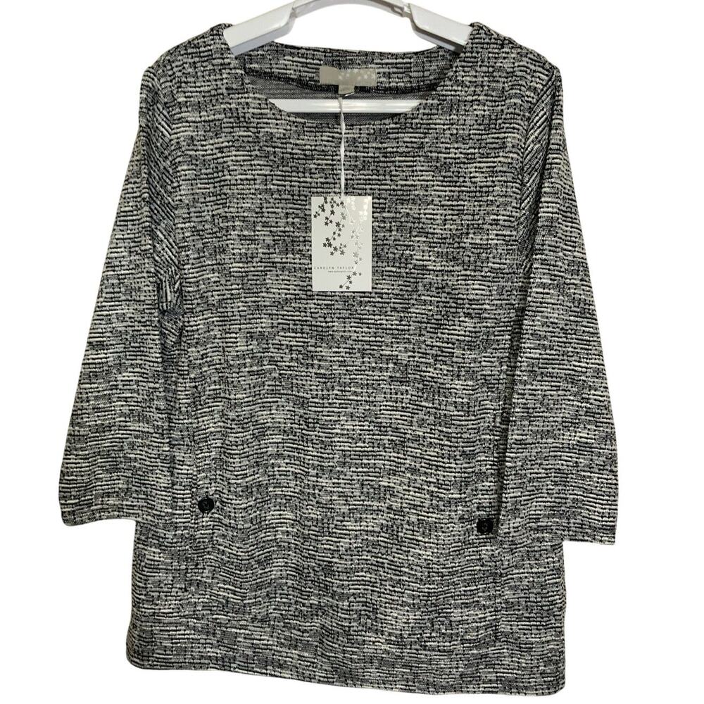 Carolyn Taylor Black & White Knit Textured Top Sweater Lightweight Women's XL